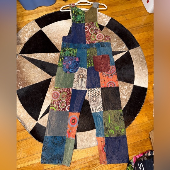 NWT Rising International Patchwork Overalls Made in Nepal - Picture 2 of 15